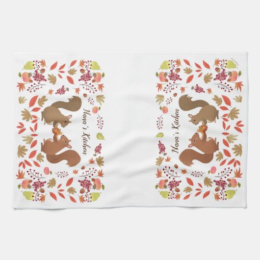Fall Leaves Eekhoorns Personaliseren Theedoek (Horizontaal)