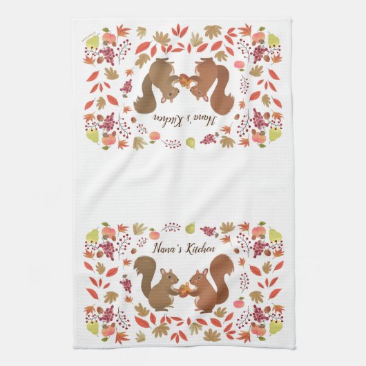 Fall Leaves Eekhoorns Personaliseren Theedoek (Verticaal)