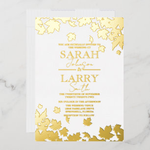 Fall Leaves Elegant Gold Traditional Wedding Folie Uitnodiging