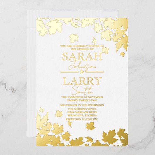 Fall Leaves Elegant Gold Traditional Wedding Folie Uitnodiging (Envelop)