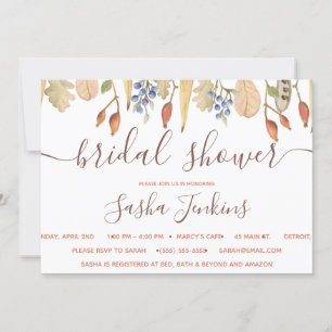 Fall Leaves en Berries Bridal Shower Invitation Kaart