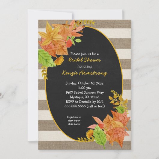 Fall Leaves en Burlap Chalkboard vrijgezellenfeest Kaart (Voorkant)