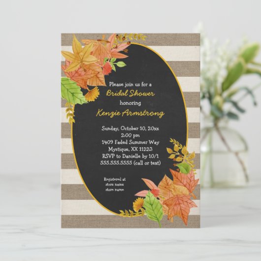 Fall Leaves en Burlap Chalkboard vrijgezellenfeest Kaart (Staand voorkant)