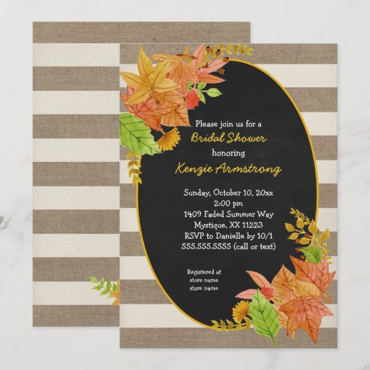 Fall Leaves en Burlap Chalkboard vrijgezellenfeest Kaart (Voorkant / Achterkant)