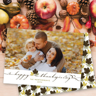 Fall Leaves en Flourish Happy Thanksgiving Photo Feestdagenkaart
