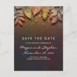 Fall Leaves en Gold Glitter Bewaar de Datum Aankondigingskaart