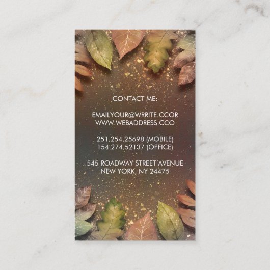 Fall Leaves en Gold Glitter Shine  Elegant Visitekaartje (Achterkant)