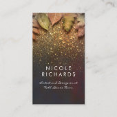 Fall Leaves en Gold Glitter Shine  Elegant Visitekaartje (Voorkant)