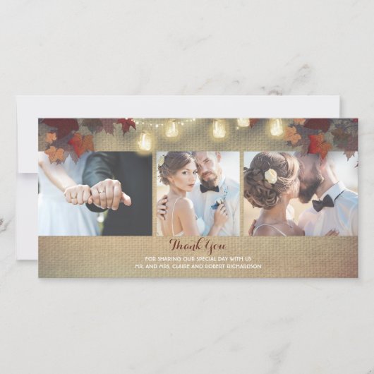 Fall Leaves en Mason Jars foto bruiloft Dank u Bedankkaart (Voorkant)