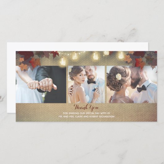 Fall Leaves en Mason Jars foto bruiloft Dank u Bedankkaart (Voorkant / Achterkant)
