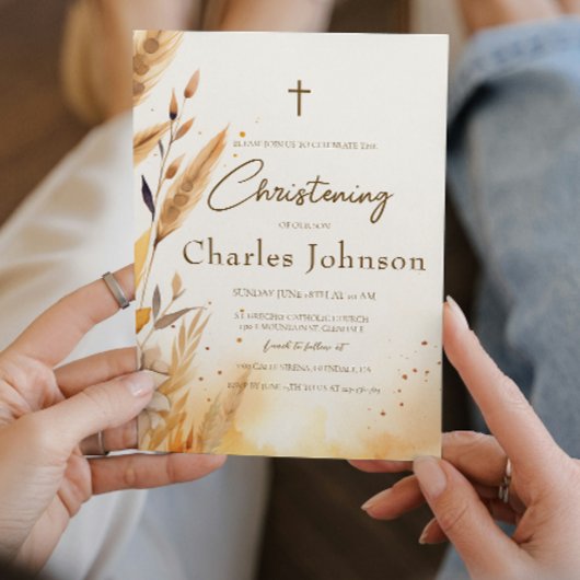 Fall Leaves en Pampas Boy doop Kaart