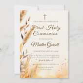 Fall Leaves en Pampas Girl Eerste Heilige Communie Kaart (Voorkant)