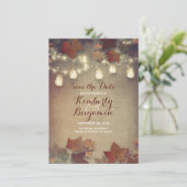 Fall Leaves en Rustic Mason Jars redden de datum Save The Date (Staand voorkant)