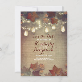 Fall Leaves en Rustic Mason Jars redden de datum Save The Date