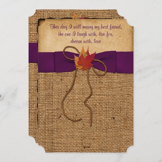 Fall Leaves FAUX Burlap, bruiloft uitnodigen - Paa Kaart (Voorkant / Achterkant)