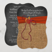 Fall Leaves FAUX Burlap, Chalkboard Wedding Invite Kaart (Voorkant / Achterkant)