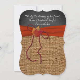 Fall Leaves FAUX Burlap, Chalkboard Wedding Invite Kaart
