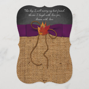 Fall Leaves FAUX Burlap, Chalkboard Wedding Invite Kaart