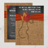 Fall Leaves FAUX Burlap, Chalkboard Wedding Invite Kaart (Voorkant / Achterkant)