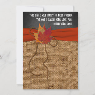 Fall Leaves FAUX Burlap, Chalkboard Wedding Invite Kaart