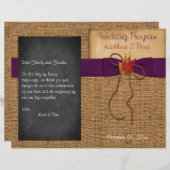 Fall Leaves FAUX Burlap Chalkboard Wedding Program (Voorkant / Achterkant)