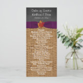 Fall Leaves FAUX Burlap Chalkboard Wedding Program Programmakaart (Staand voorkant)