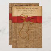 Fall Leaves FAUX Burlap, Wedding Invite - Oranje Kaart (Voorkant / Achterkant)