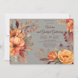 Fall Leaves Floral Thanksgiving Friendsgiving Kaart