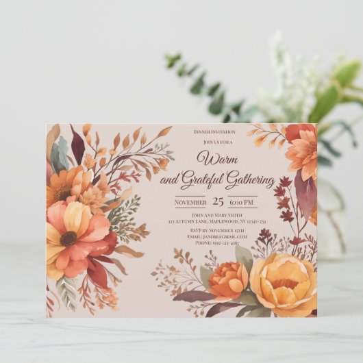 Fall Leaves Floral Thanksgiving Friendsgiving Kaart (Staand voorkant)