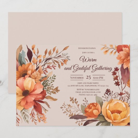 Fall Leaves Floral Thanksgiving Friendsgiving Kaart (Voorkant / Achterkant)