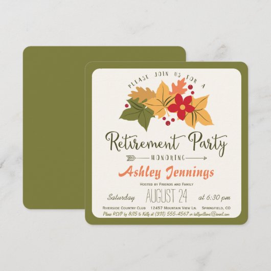 Fall Leaves, Flower Retirement Party uitnodiging (Voorkant / Achterkant)