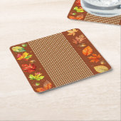 Fall Leaves & Gingham Kartonnen Onderzetters (Schuin)