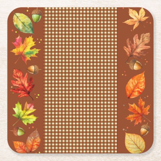 Fall Leaves & Gingham Kartonnen Onderzetters (Voorkant)