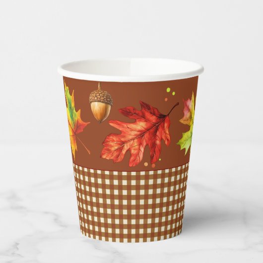 Fall Leaves & Gingham Papieren Bekers (Links)