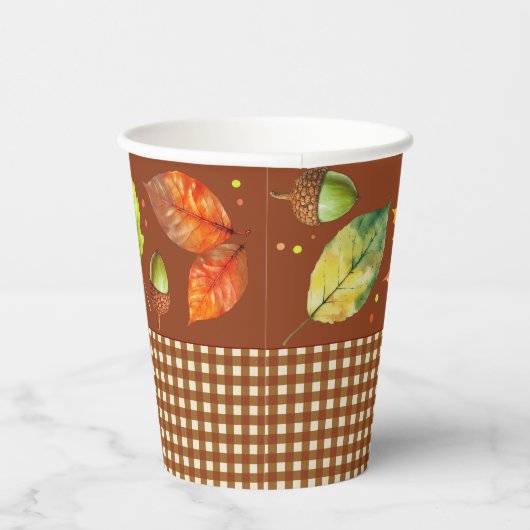 Fall Leaves & Gingham Papieren Bekers (Rechts)