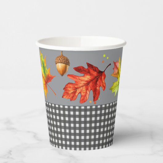 Fall Leaves & Gingham Papieren Bekers (Links)