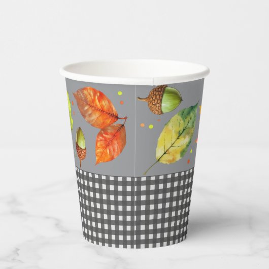 Fall Leaves & Gingham Papieren Bekers (Rechts)