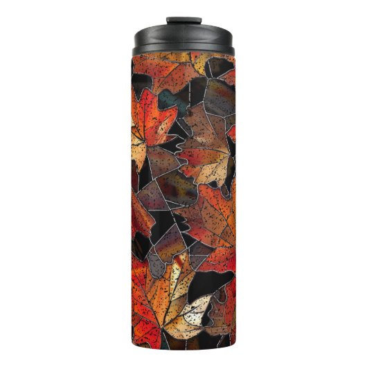 Fall Leaves Glas in lood Pattern Multicolor Thermosbeker (Voorkant)