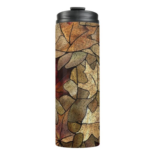 Fall Leaves Glas in lood Pattern Multicolor Thermosbeker (Voorkant)