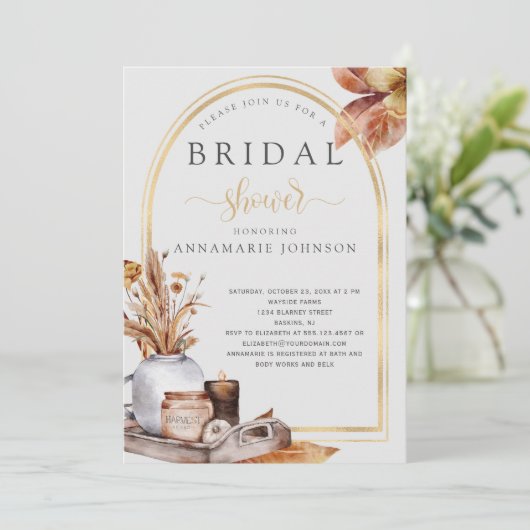 Fall Leaves Gold Arch still Life Vrijgezellenfeest Kaart (Staand voorkant)