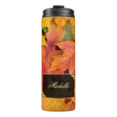 Fall Leaves Gold en Black Label Custom Monogram Thermosbeker (Voorkant)