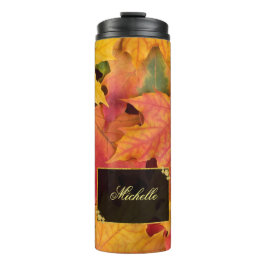 Fall Leaves Gold en Black Label Custom Monogram Thermosbeker