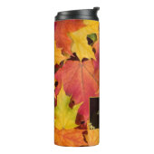 Fall Leaves Gold en Black Label Custom Monogram Thermosbeker (Gedraaid links)