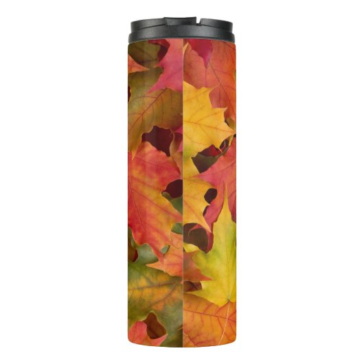 Fall Leaves Gold en Black Label Custom Monogram Thermosbeker (Achterkant)