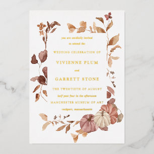 Fall Leaves Gold Foil Wedding Briefkaart