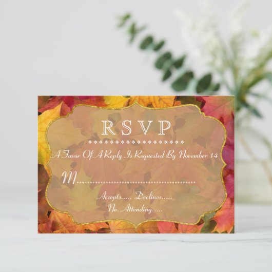 Fall Leaves Gold Foil Wedding RSVP (Staand voorkant)