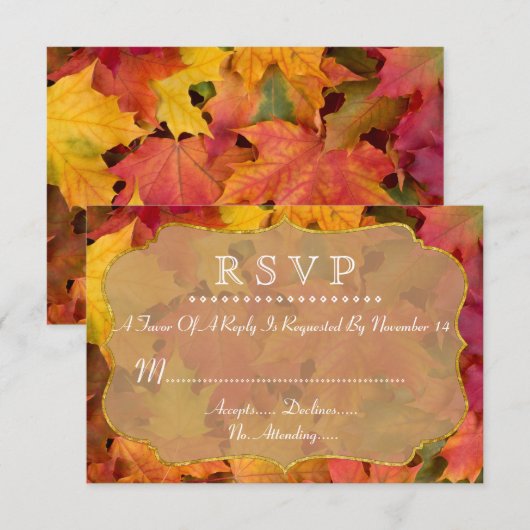 Fall Leaves Gold Foil Wedding RSVP (Voorkant / Achterkant)