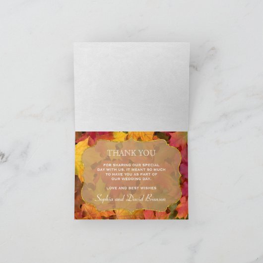 Fall Leaves Gold Foil Weduwen DANK JE Bedankkaart (Binnen)