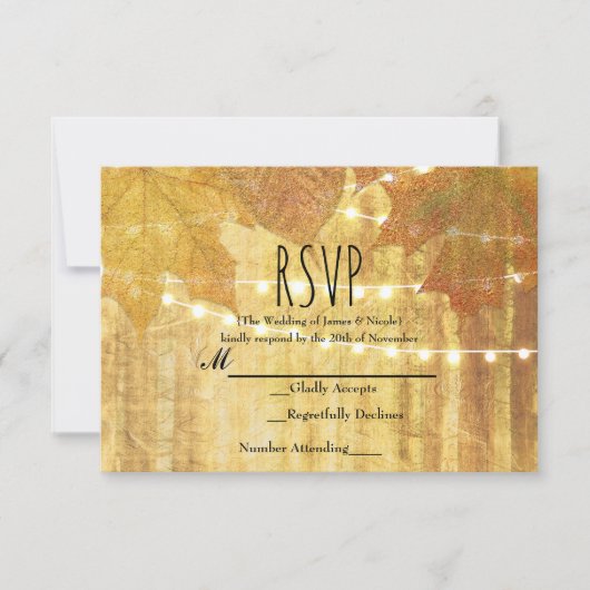 Fall Leaves Golden Autumn Rustic Bossen RSVP (Voorkant)