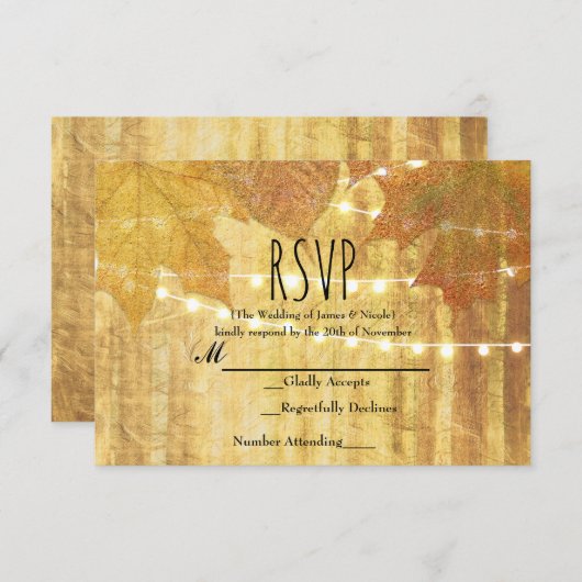 Fall Leaves Golden Autumn Rustic Bossen RSVP (Voorkant / Achterkant)
